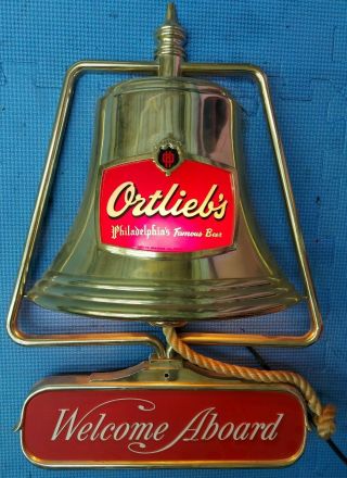 Vintage Ortliebs Light Sign Beer Philadelphia Bell Welcome Aboard Bar Rare