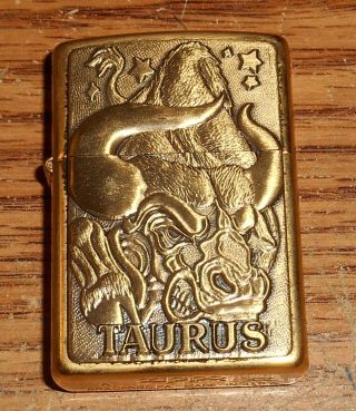 1999 Zippo Barrett Smythe Zodiac Taurus Full Size Brass Lighter/ultra Rare/nice