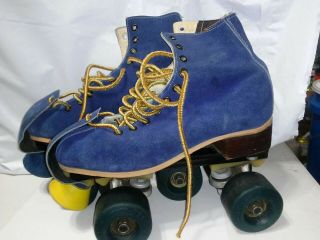 Vintage Rare G/cor Blue Suede Roller Skates Size 8w Made In Canada Roller City