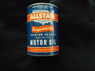 Vintage Rare " Allstate " Motor Oil Quart Can Metal Sae 30 Full
