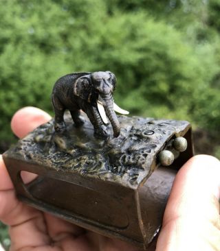 Antique Rare Cigar Cutter Austrian Miniature Bronze Elephant Match Holder