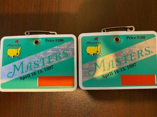 1997 Masters Golf Badges Very Rare Tickets Tiger Woods 1st Masters Win (2)