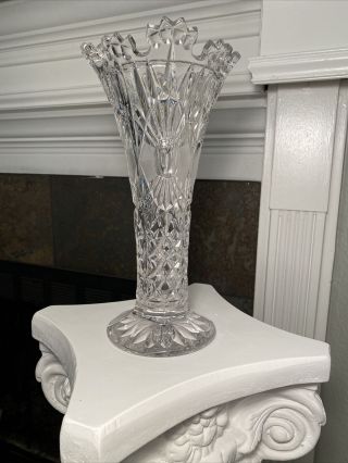 Vintage Crystal Vases 11”.  Cut Crystal Long Stem Vase,  Rare Pattern.