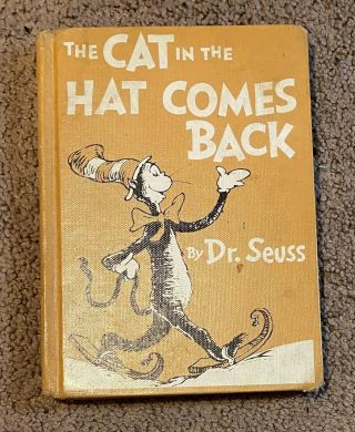 Wow Rare Tan Hardcover Dr.  Seuss Book The Cat In The Hat Comes Back 1958 Look