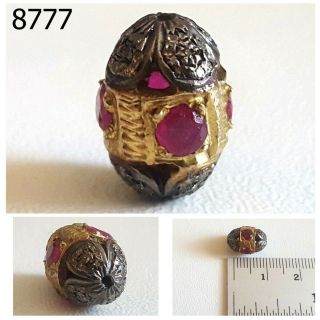 Rare Antique Sterling Silver Ruby Bead W/rose Cut Diamonds,  Gold Plate India