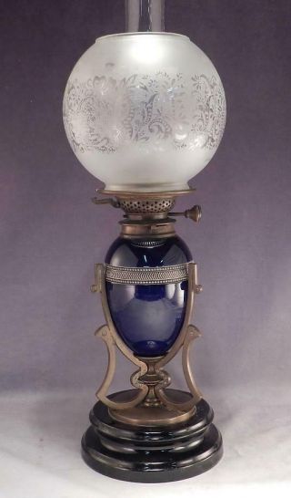 Rare Antique C1890 Sevres? Banquet Kerosene Oil Lamp Bronze & Porcelain Base Vgc