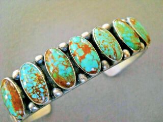 Rare Kirk Smith Native American Navajo Turquoise Row Sterling Silver Bracelet
