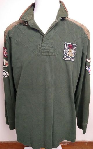 Rare Vtg Polo Ralph Lauren Riders Assco Motorcycle Patches Rugby Shirt 90s Xxl