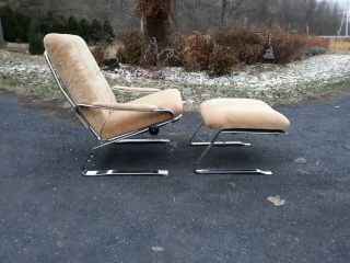 Rs Associates,  Rare,  Chrome Lounge Chair And Ottoman,  Good