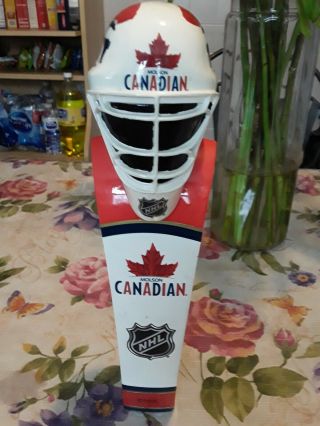 Molson Canadian Beer Nhl Hockey Goalie Mask Tap Handle Rare Cool 11 " Wooden