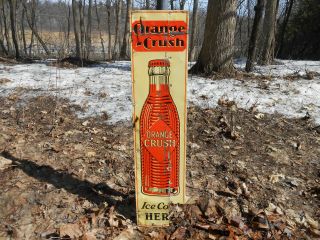 Rare Orange Crush Cola 35 " X 8 " Early Ribbed Soda Bottle Embossed Tin Sign