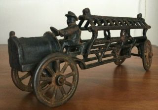 Rare Antique Vintage Cast Iron Fire Engine Ladder Truck Toy Circa 1920s
