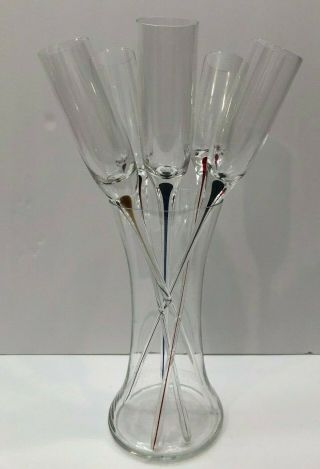 Rare Vntg Murano Glass Set 42 Cm Tall Champagne Flutes In A Vase - Multi Color