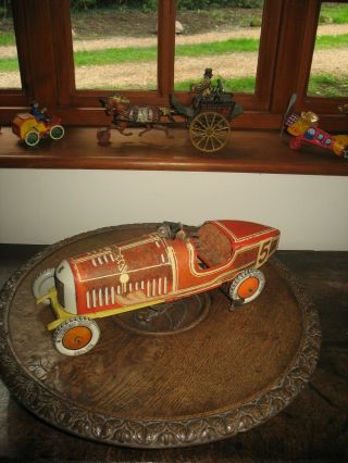 Tippco Big Size Boat Tail Race Car 1930 Germany Tinplate Wind Up Rare Tin Toy