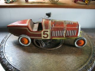 Tippco Big Size Boat Tail Race Car 1930 Germany Tinplate Wind Up Rare Tin Toy 2