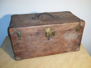 Large & Rare Antique Leather Covered Fishing Tackle Box Edward Vom Hofe York