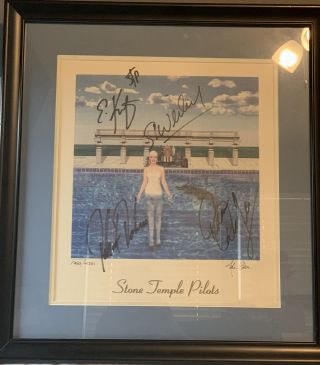 Stone Temple Pilots Rare Autographed 1996 Framed Stp Lithograph “tiny Music