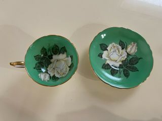 Paragon Green Rare Large Cabbage Rose Tea Cup & Saucer Antique