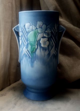 Rare Vintage Roseville Art Pottery Blue Calla Lily Vase 9.  5 " 755 - 9