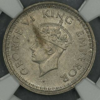 1945 - B Ngc Ms62 British India 1/4 Rupee Large 5 Rare Key Date