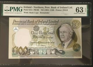 Ch.  Unc 100 Pounds 1981 Provincial Bank Of Ireland Northern £100 63epq P251r Rare