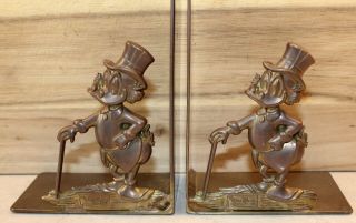Vintage Pair Brass Scrooge Mcduck Bookends Walt Disney Productions Rare Book End