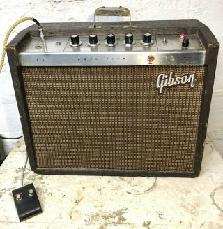 Rare Vtg 1964 Gibson Falcon Ga - 19 Rvt Tube Combo Guitar Amp W/ Foot Pedal