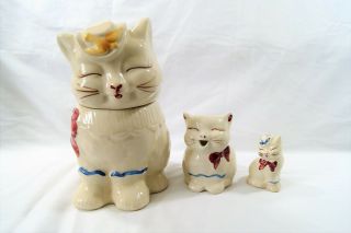 Set Of 3 Vintage Shawnee Puss N Boots Cat Cookie Jar Creamer & Salt Shaker Rare