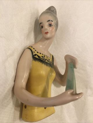 Large Rare Antique French Art Deco Half Doll With Green Fan