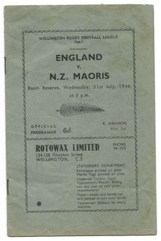 Very Rare Zealand Maoris V England Rugby League 1946 @ Wellington
