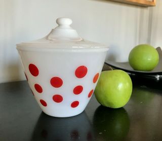 Vintage Rare Fire King Grease Jar 1940s Fire King Red Polka Dot Collectible