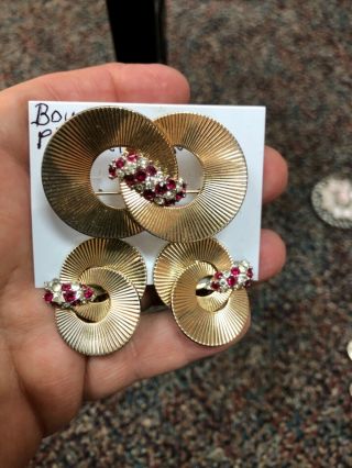 Rare Vintage Signed Boucher Brooch Pin And Earrings Set