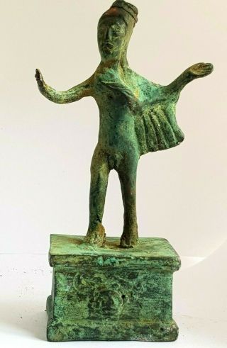 Rare Large Ancient Roman Bronze Period Statue On A Stand 200 - 400 Ad.  425 Gr.  157mm