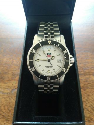 Tag Heuer 1500 Professional Wd1213 Watch Rare White Face Black Bezel Never Worn