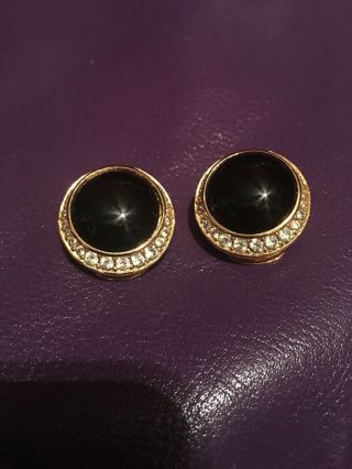 Vintage Rare Christian Dior Black And White Clip Earrings