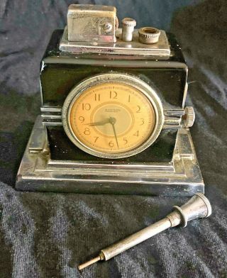 Rare (large Face/figure 190) Art Deco Ronson Clock Touch Tip Lighter - Awesome