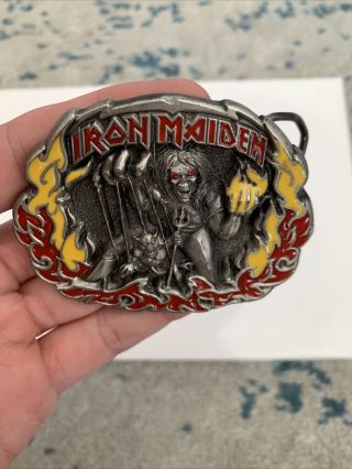 Rare Vintage 1982 Iron Maiden Number Of The Beast Pewter Belt Buckle Metal Rock