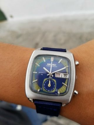 Rare Vintage Seiko Monaco 7016 - 5001 Chronograph Dial Blue Watch