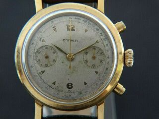 Vtge Rare Oversized Cyma Chronograph Fine Valjoux 22 Men Watch.  Serviced.  40s.