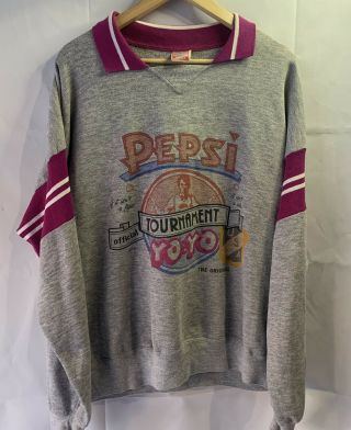 Rare 80s Vtg Pepsi Yoyo Tournament Collectable Collar Sweatshirt Size Xl Usa