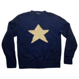 Polo Ralph Lauren Vintage Hand Knit Wool Star Blue Sweater Men 