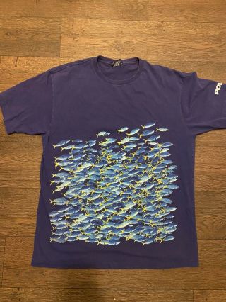 Vintage 90s Polo Sport T - Shirt L Purple Sport School Of Fish Rare Ralph Lauren