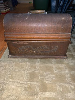 Rare Antique Thomas Edison Home Cylinder Phonograph Wood Case Lid Handle