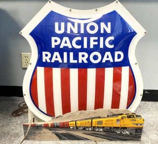 Union Pacific Railroad Double Sided Lighted Sign Rare Large Gas Turbine