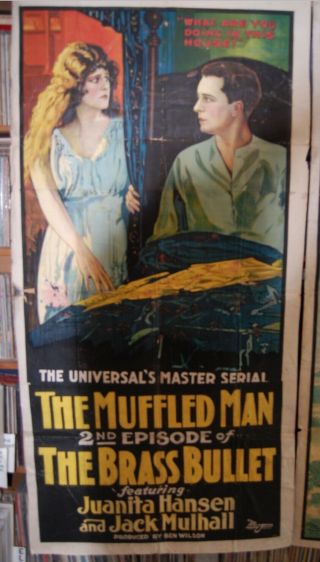 The Muffled Man Brass Bullet Serial Silent Movie Poster 1918 Juanita Hansen Rare