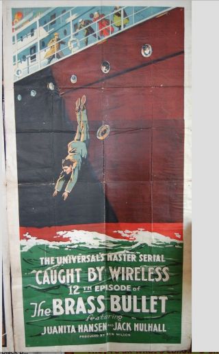 Rare Caught By Wireless Brass Bullet Silent Movie Poster 1918 Juanita Hansen