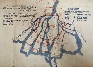 Hiroshima Atomic bombing - RARE leaflet Japanese/English - blast damage map - 1945 2