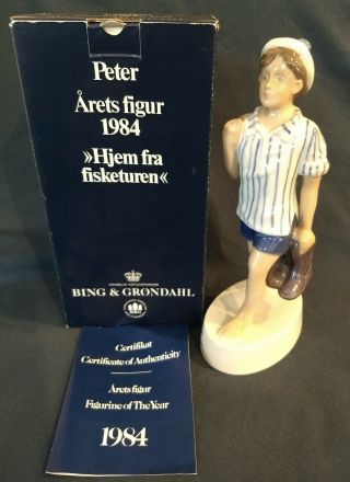 Bing And Grondahl Figurine Of The Year " Peter " 1984 - Rare W/ And Box