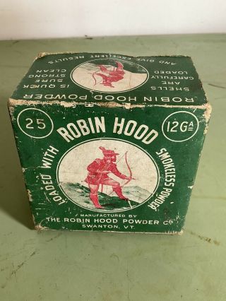 Antique Robin Hood Smokeless Powder 12 Ga Shotgun Shells Box Rare Great Color