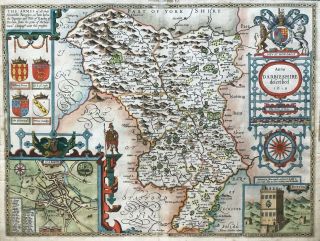 1614 Antique & Rare Map By John Speed: Derbyshire